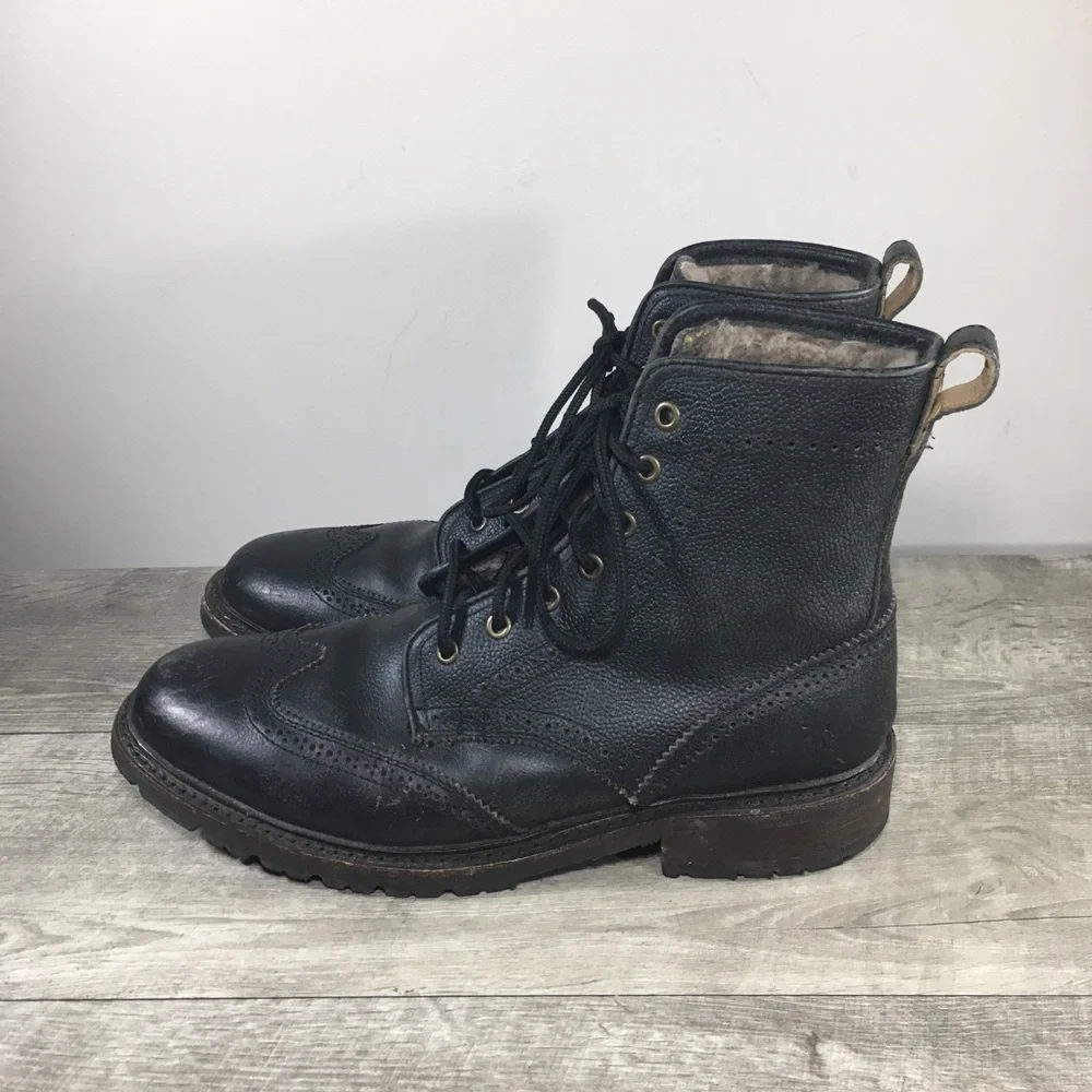 Frye James Lug Wingtip Boot 84123 Mens Black Leather Lace Up Casual Boots Size 9